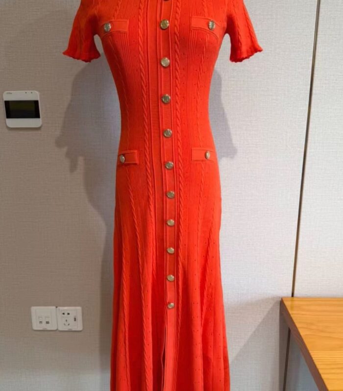 Vibrant Red Knit Midi Dress