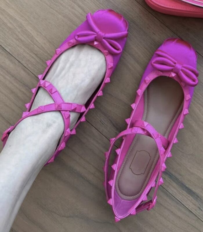 Barbie Pink Studded Satin Ballet Flats Shoes